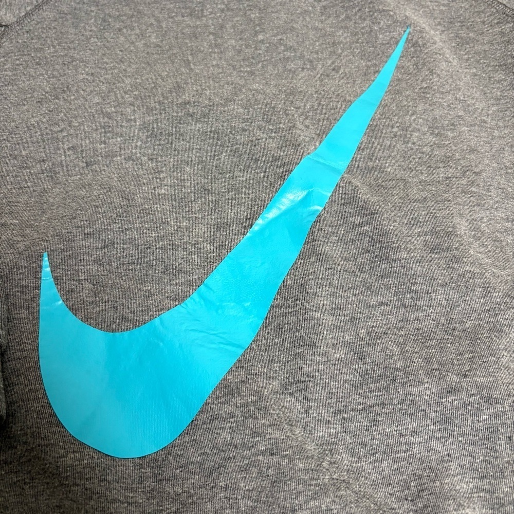NIKE sz S Tech Fleece Sweatshirt Gray Big Swoosh Teal Back Logo - Picture 2 of 12